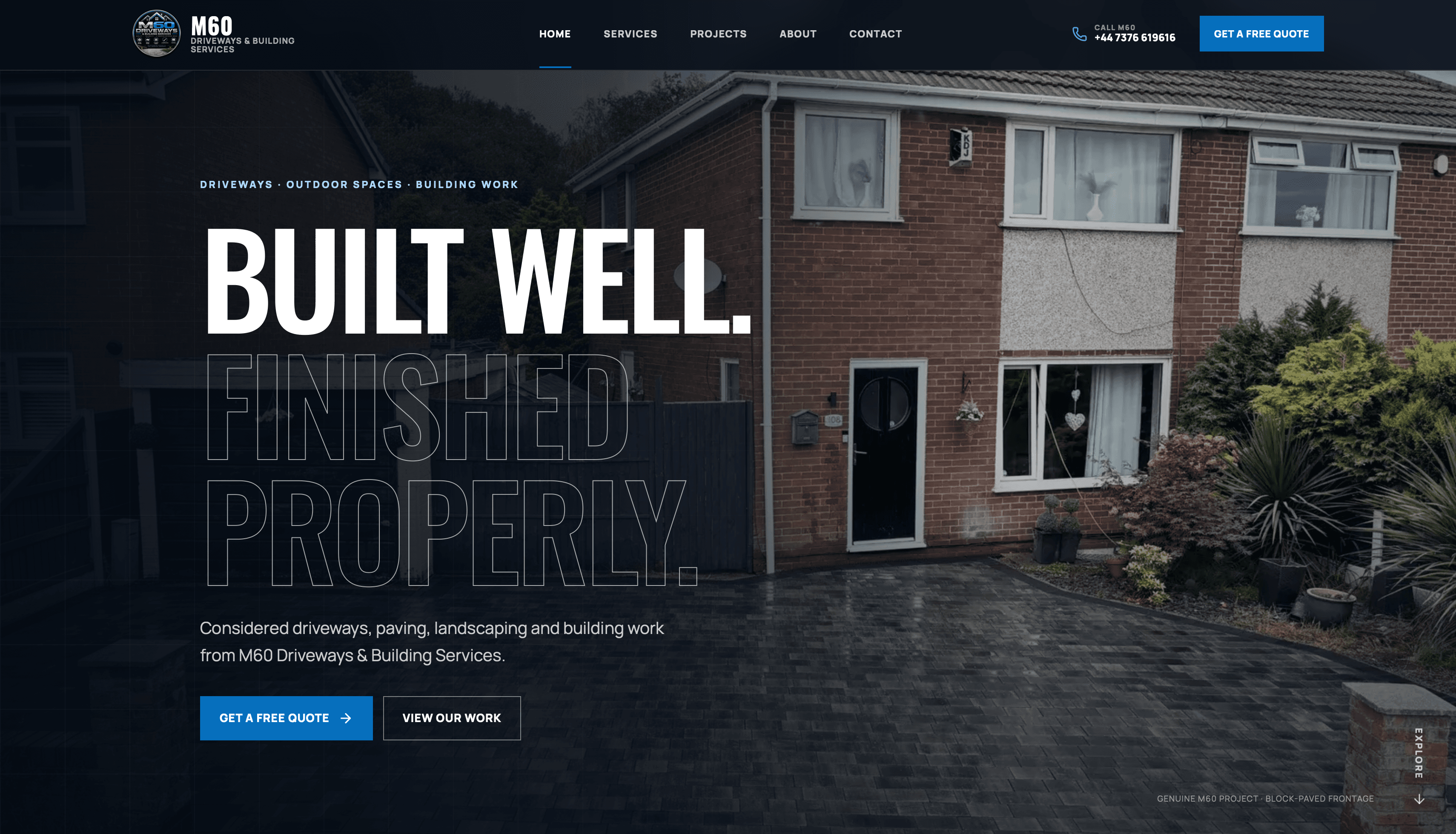 M60 Driveways website homepage
